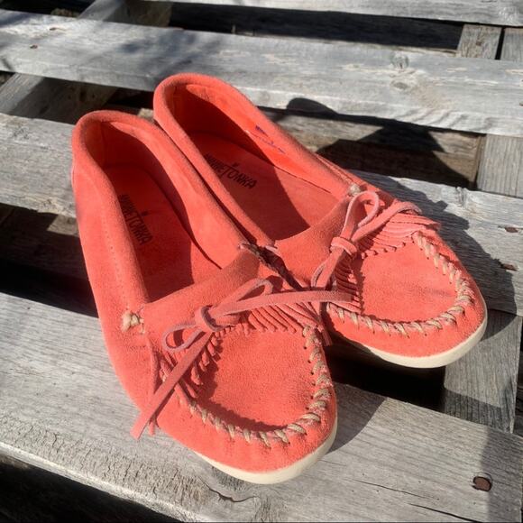 Minnetonka Newport Melon suede leather moccasins size 8.5 - Picture 1 of 7
